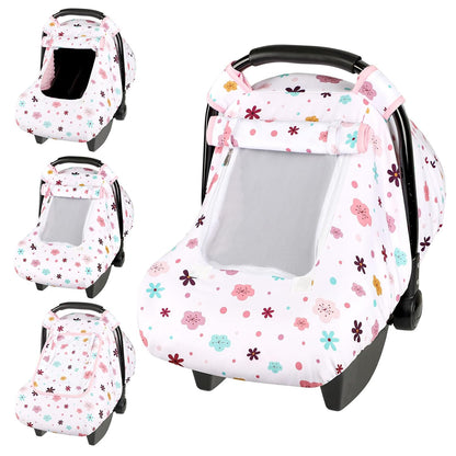 Car Seat Cover Baby Boy, Infant Car Seat Canopy Covers for Newborn with 2 Layers Windows of Breathable Mesh Fabric, Lightweight Polyester/Soft Minky Dot Backing
