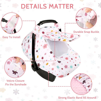 Car Seat Cover Baby Boy, Infant Car Seat Canopy Covers for Newborn with 2 Layers Windows of Breathable Mesh Fabric, Lightweight Polyester/Soft Minky Dot Backing