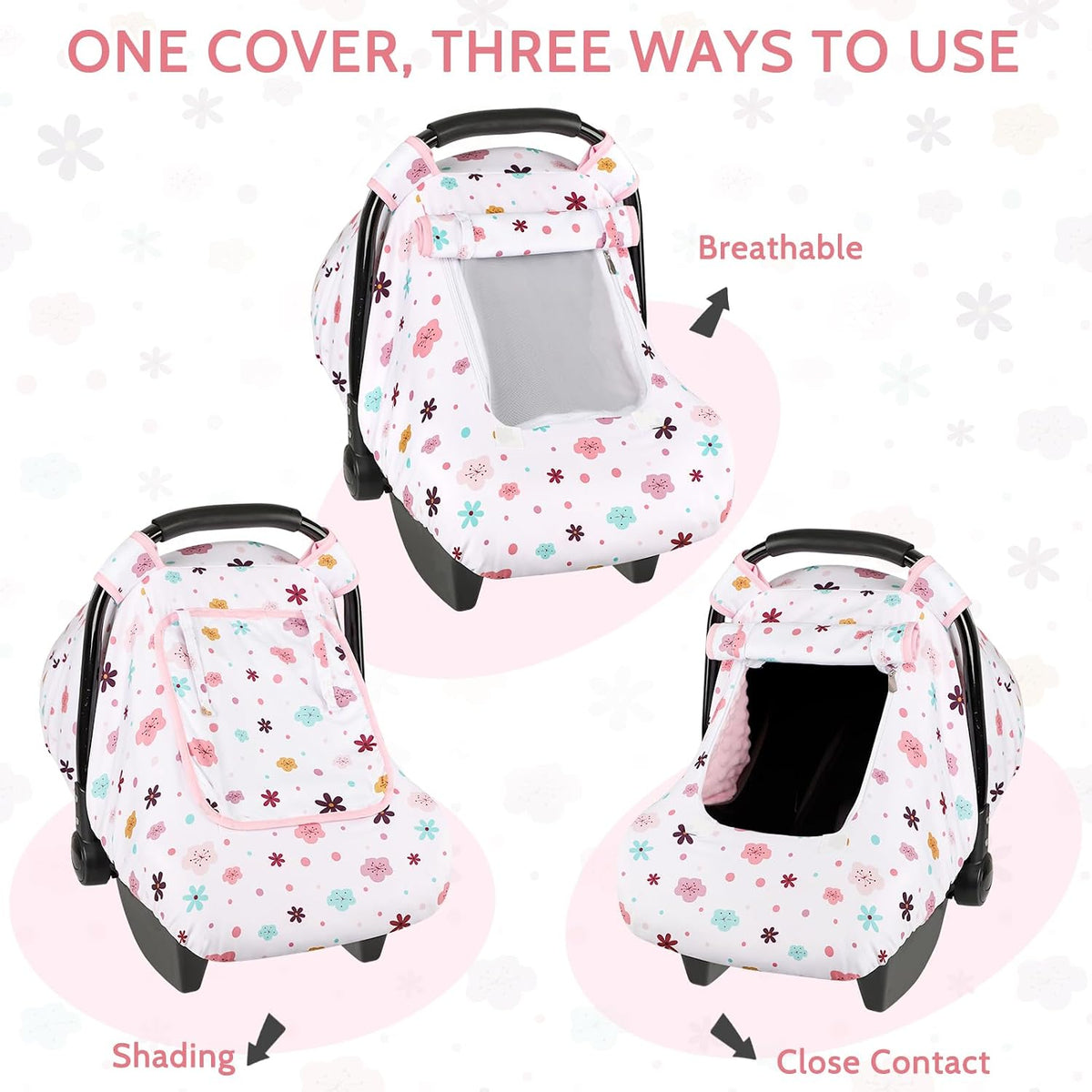 Car Seat Cover Baby Boy, Infant Car Seat Canopy Covers for Newborn with 2 Layers Windows of Breathable Mesh Fabric, Lightweight Polyester/Soft Minky Dot Backing