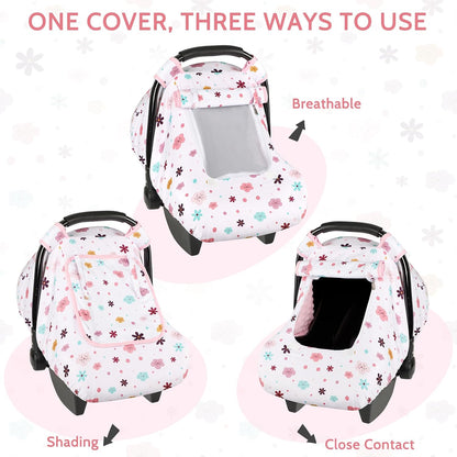 Car Seat Cover Baby Boy, Infant Car Seat Canopy Covers for Newborn with 2 Layers Windows of Breathable Mesh Fabric, Lightweight Polyester/Soft Minky Dot Backing
