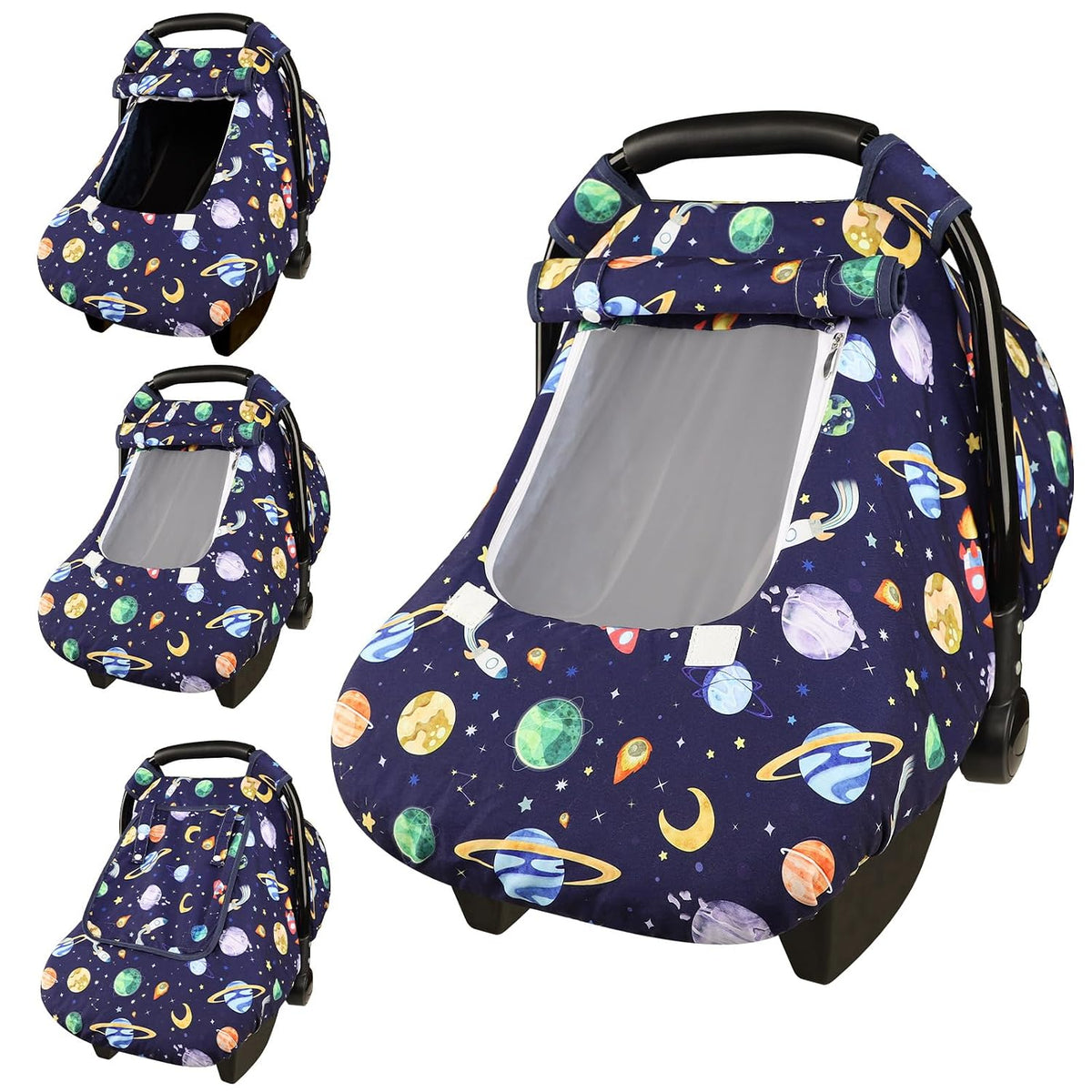 Car Seat Cover Baby Boy, Infant Car Seat Canopy Covers for Newborn with 2 Layers Windows of Breathable Mesh Fabric, Lightweight Polyester/Soft Minky Dot Backing
