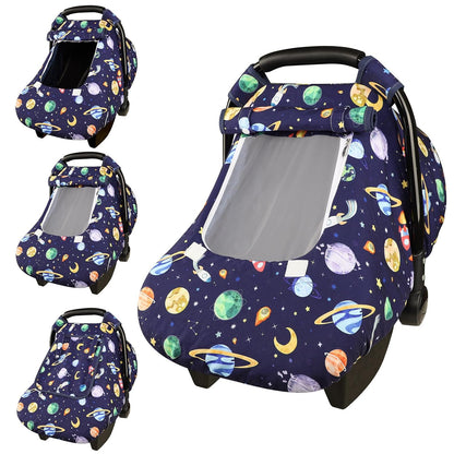 Car Seat Cover Baby Boy, Infant Car Seat Canopy Covers for Newborn with 2 Layers Windows of Breathable Mesh Fabric, Lightweight Polyester/Soft Minky Dot Backing