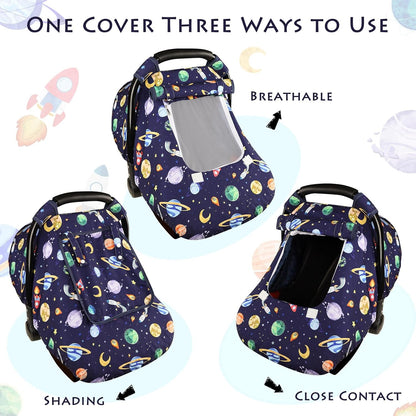 Car Seat Cover Baby Boy, Infant Car Seat Canopy Covers for Newborn with 2 Layers Windows of Breathable Mesh Fabric, Lightweight Polyester/Soft Minky Dot Backing