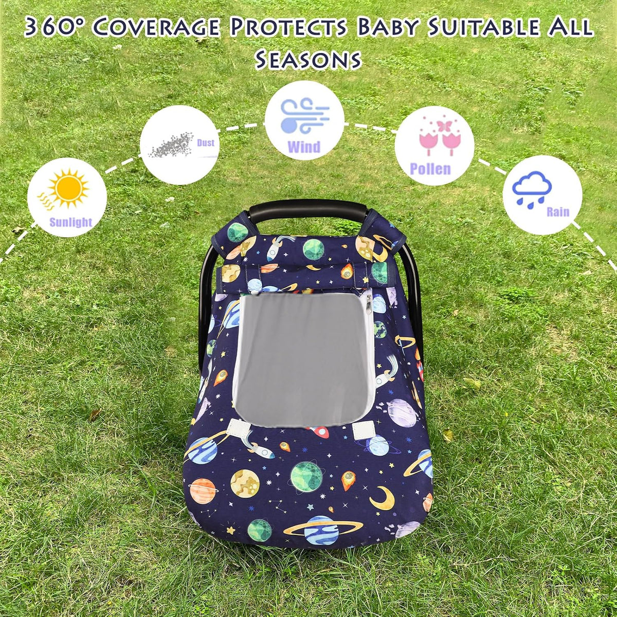 Car Seat Cover Baby Boy, Infant Car Seat Canopy Covers for Newborn with 2 Layers Windows of Breathable Mesh Fabric, Lightweight Polyester/Soft Minky Dot Backing
