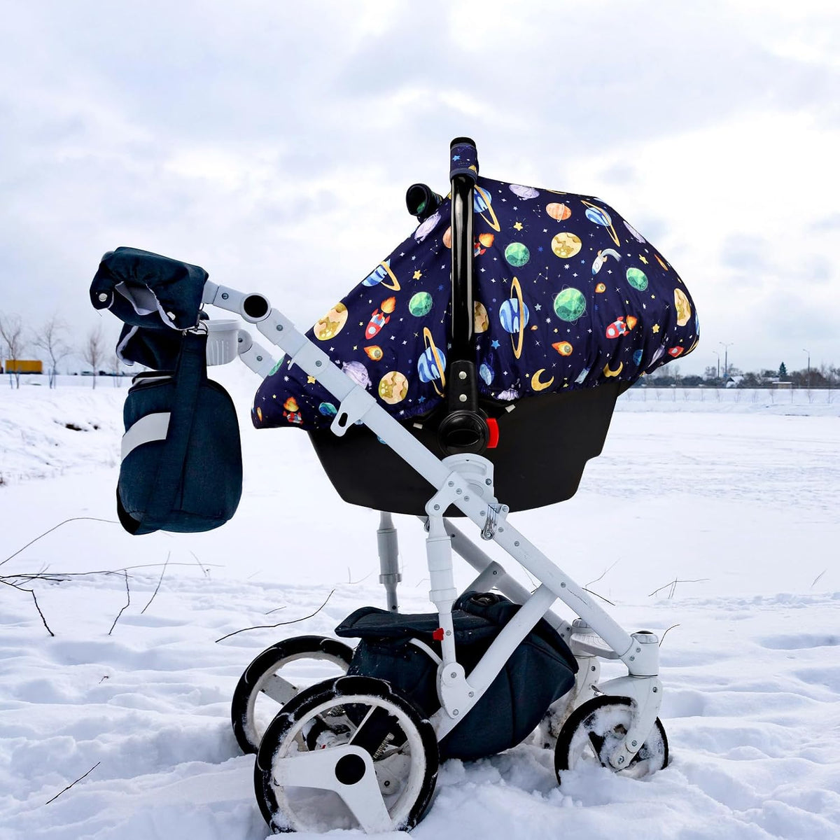 Car Seat Cover Baby Boy, Infant Car Seat Canopy Covers for Newborn with 2 Layers Windows of Breathable Mesh Fabric, Lightweight Polyester/Soft Minky Dot Backing
