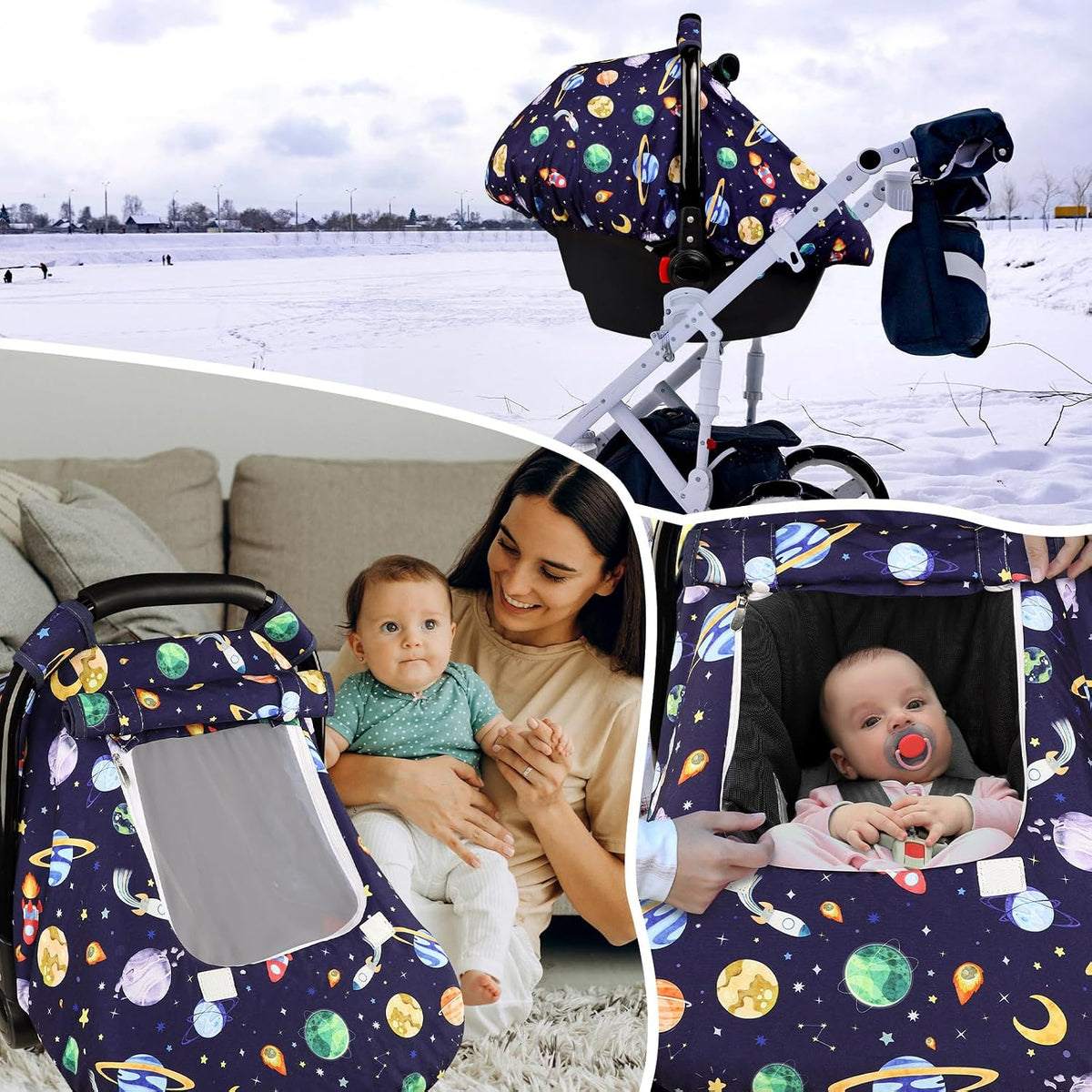 Car Seat Cover Baby Boy, Infant Car Seat Canopy Covers for Newborn with 2 Layers Windows of Breathable Mesh Fabric, Lightweight Polyester/Soft Minky Dot Backing