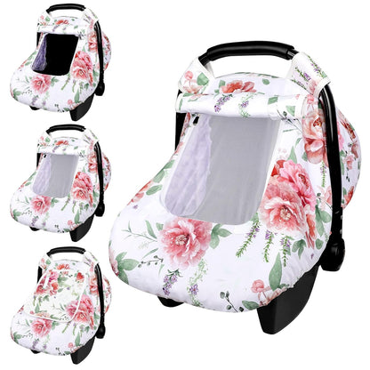Car Seat Cover Baby Boy, Infant Car Seat Canopy Covers for Newborn with 2 Layers Windows of Breathable Mesh Fabric, Lightweight Polyester/Soft Minky Dot Backing