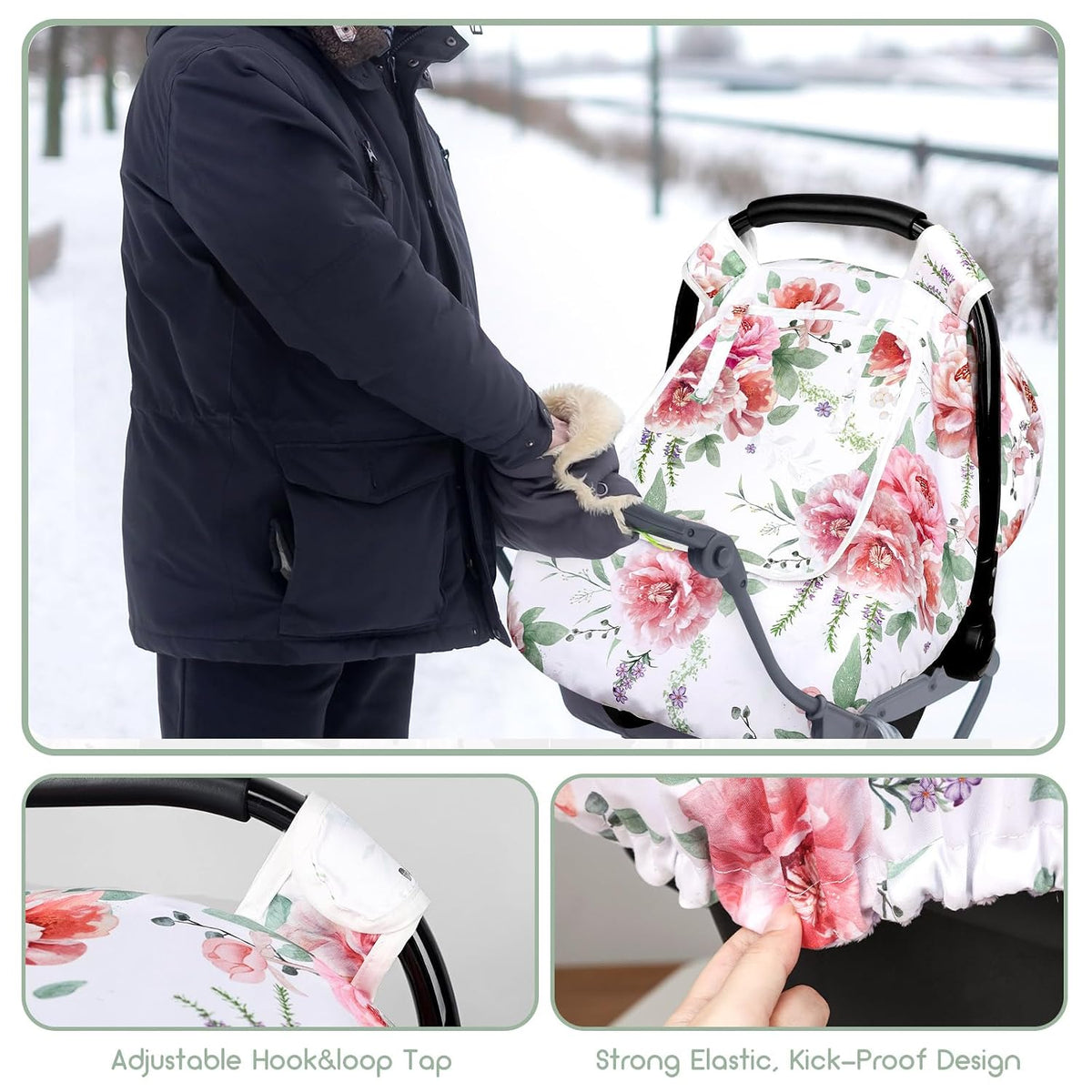 Car Seat Cover Baby Boy, Infant Car Seat Canopy Covers for Newborn with 2 Layers Windows of Breathable Mesh Fabric, Lightweight Polyester/Soft Minky Dot Backing