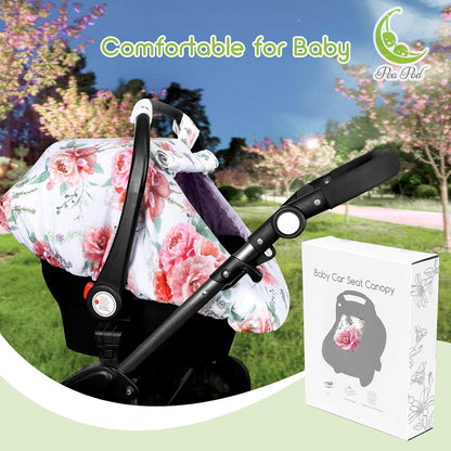 Car Seat Cover Baby Boy, Infant Car Seat Canopy Covers for Newborn with 2 Layers Windows of Breathable Mesh Fabric, Lightweight Polyester/Soft Minky Dot Backing