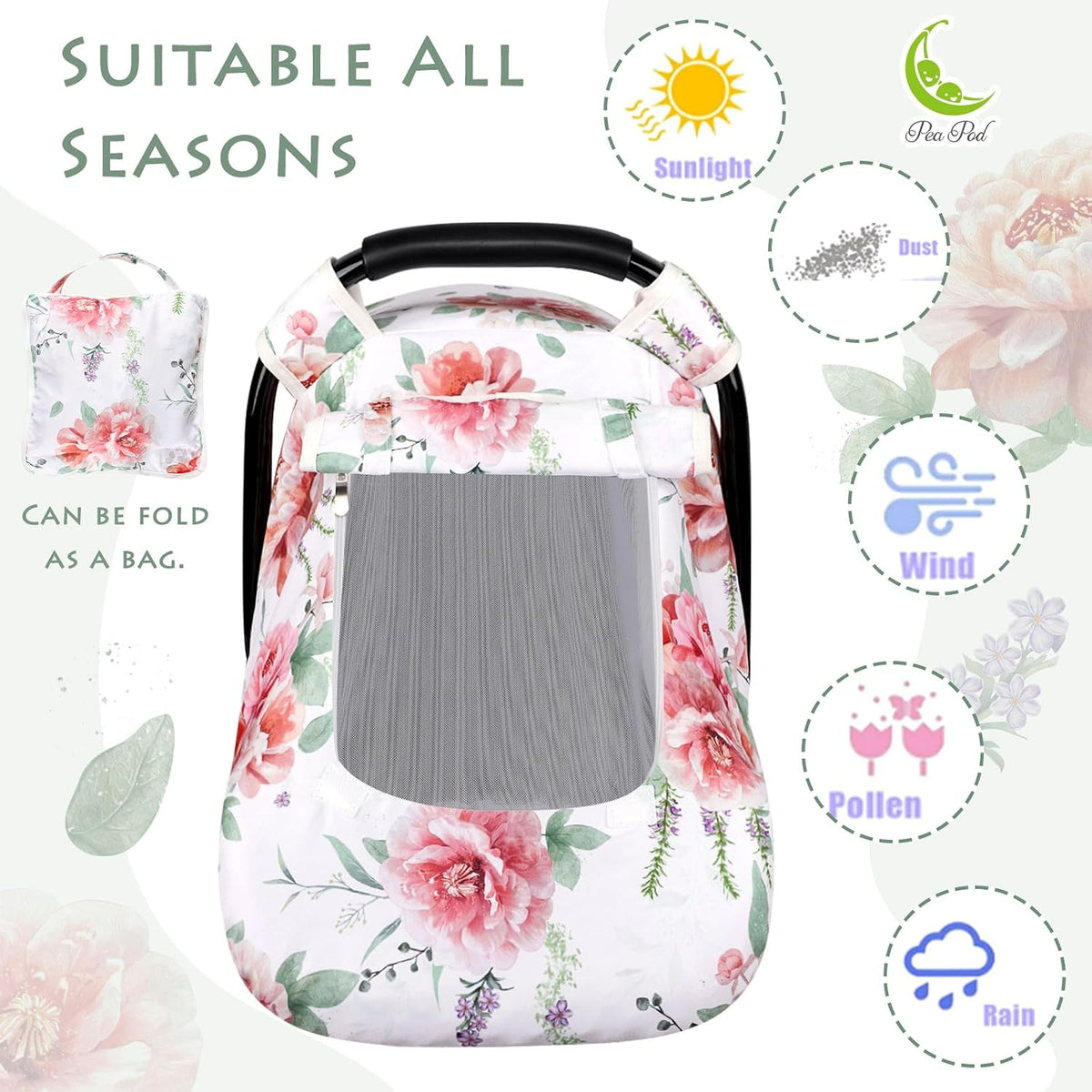 Car Seat Cover Baby Boy, Infant Car Seat Canopy Covers for Newborn with 2 Layers Windows of Breathable Mesh Fabric, Lightweight Polyester/Soft Minky Dot Backing