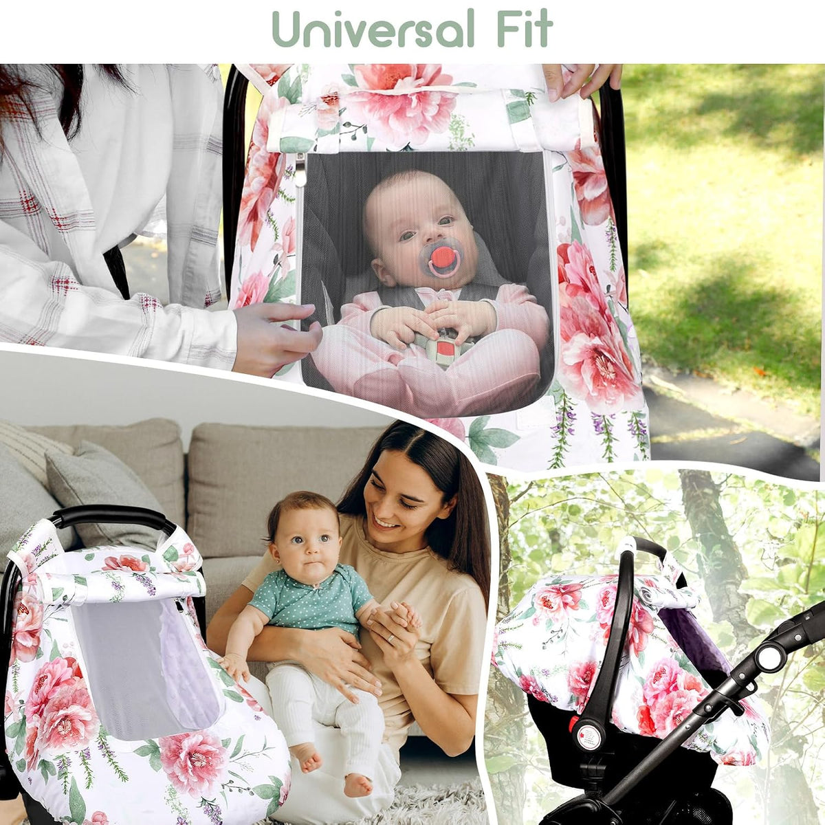 Car Seat Cover Baby Boy, Infant Car Seat Canopy Covers for Newborn with 2 Layers Windows of Breathable Mesh Fabric, Lightweight Polyester/Soft Minky Dot Backing