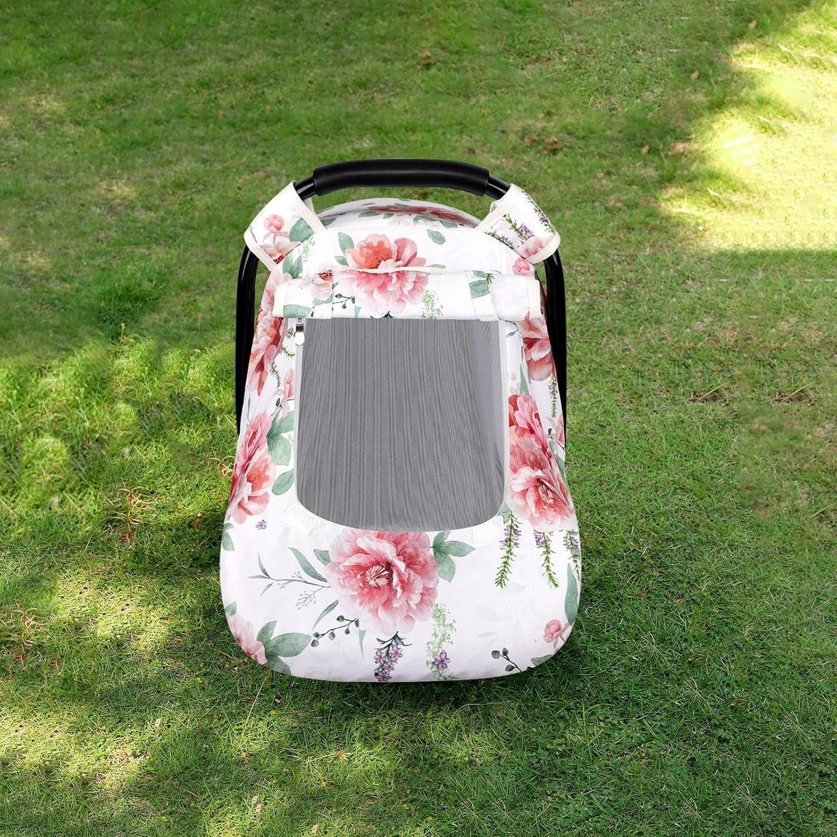 Car Seat Cover Baby Boy, Infant Car Seat Canopy Covers for Newborn with 2 Layers Windows of Breathable Mesh Fabric, Lightweight Polyester/Soft Minky Dot Backing