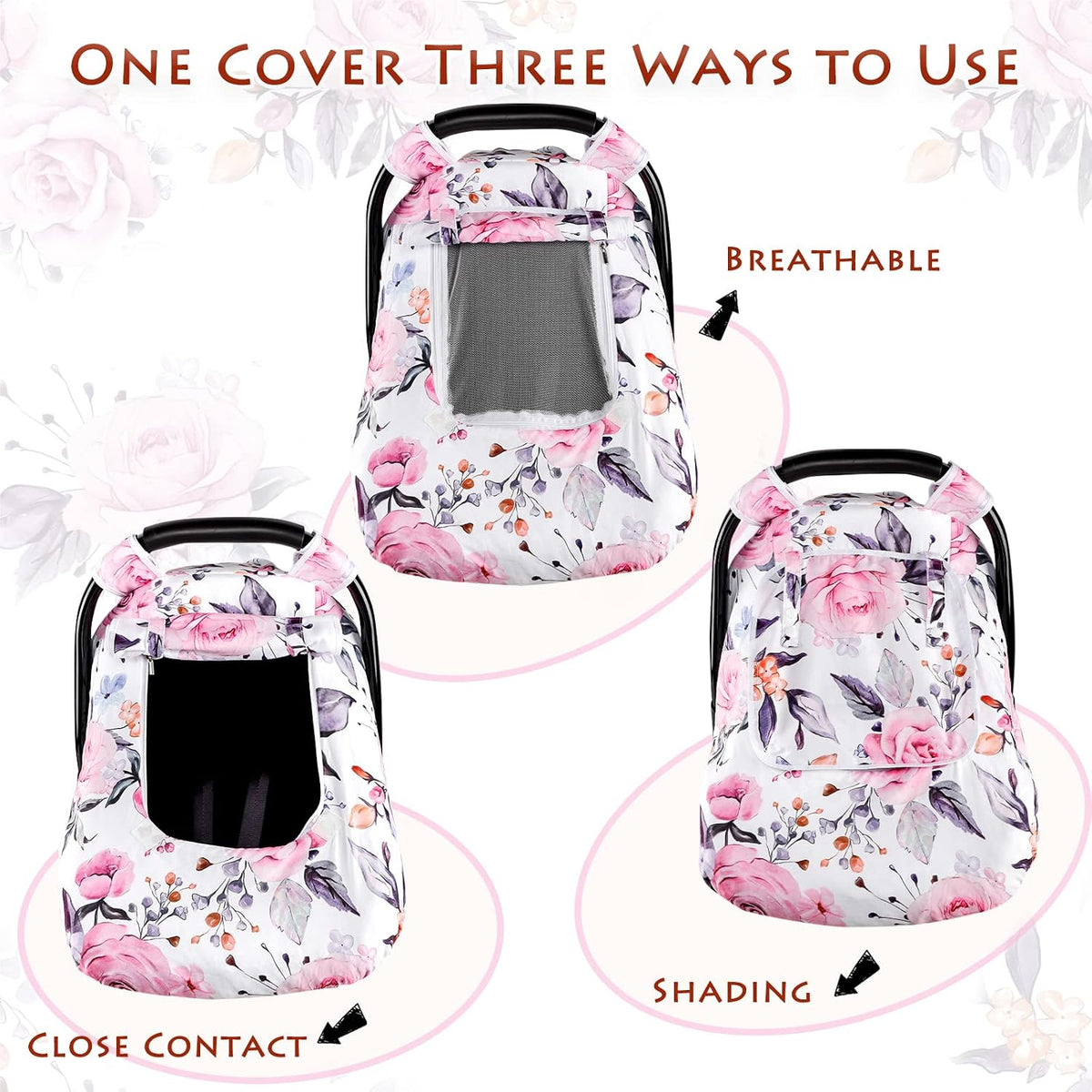 Car Seat Cover Baby Boy, Infant Car Seat Canopy Covers for Newborn with 2 Layers Windows of Breathable Mesh Fabric, Lightweight Polyester/Soft Minky Dot Backing