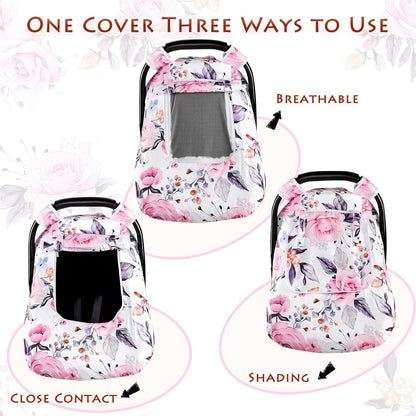 Car Seat Cover Baby Boy, Infant Car Seat Canopy Covers for Newborn with 2 Layers Windows of Breathable Mesh Fabric, Lightweight Polyester/Soft Minky Dot Backing
