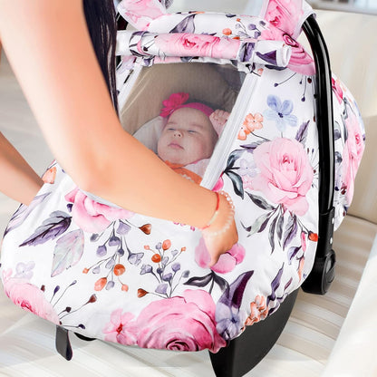 Car Seat Cover Baby Boy, Infant Car Seat Canopy Covers for Newborn with 2 Layers Windows of Breathable Mesh Fabric, Lightweight Polyester/Soft Minky Dot Backing