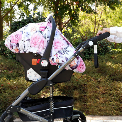 Car Seat Cover Baby Boy, Infant Car Seat Canopy Covers for Newborn with 2 Layers Windows of Breathable Mesh Fabric, Lightweight Polyester/Soft Minky Dot Backing