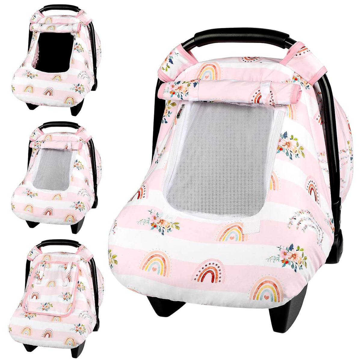 Car Seat Cover Baby Boy, Infant Car Seat Canopy Covers for Newborn with 2 Layers Windows of Breathable Mesh Fabric, Lightweight Polyester/Soft Minky Dot Backing