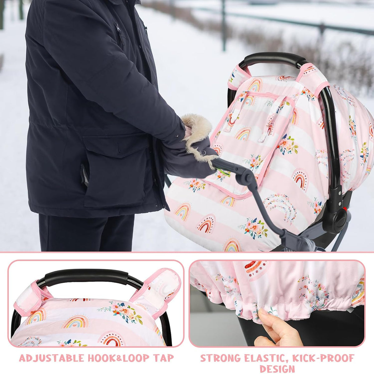 Car Seat Cover Baby Boy, Infant Car Seat Canopy Covers for Newborn with 2 Layers Windows of Breathable Mesh Fabric, Lightweight Polyester/Soft Minky Dot Backing