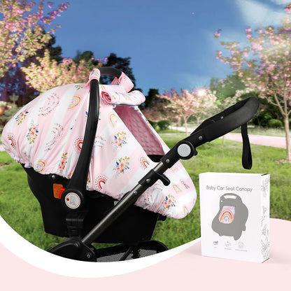 Car Seat Cover Baby Boy, Infant Car Seat Canopy Covers for Newborn with 2 Layers Windows of Breathable Mesh Fabric, Lightweight Polyester/Soft Minky Dot Backing