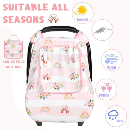 Car Seat Cover Baby Boy, Infant Car Seat Canopy Covers for Newborn with 2 Layers Windows of Breathable Mesh Fabric, Lightweight Polyester/Soft Minky Dot Backing