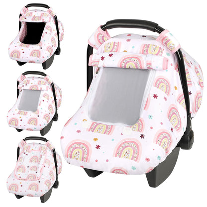 Car Seat Cover Baby Boy, Infant Car Seat Canopy Covers for Newborn with 2 Layers Windows of Breathable Mesh Fabric, Lightweight Polyester/Soft Minky Dot Backing
