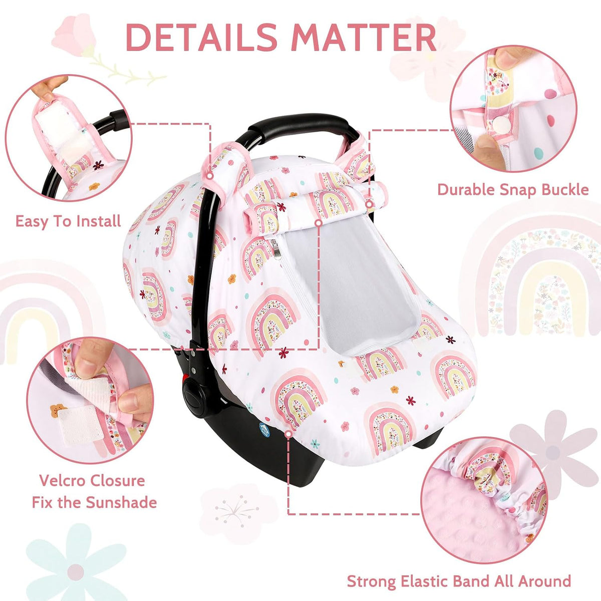 Car Seat Cover Baby Boy, Infant Car Seat Canopy Covers for Newborn with 2 Layers Windows of Breathable Mesh Fabric, Lightweight Polyester/Soft Minky Dot Backing