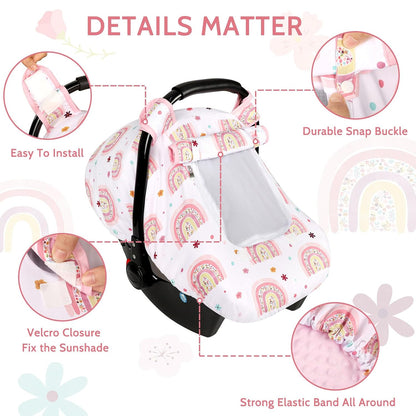 Car Seat Cover Baby Boy, Infant Car Seat Canopy Covers for Newborn with 2 Layers Windows of Breathable Mesh Fabric, Lightweight Polyester/Soft Minky Dot Backing