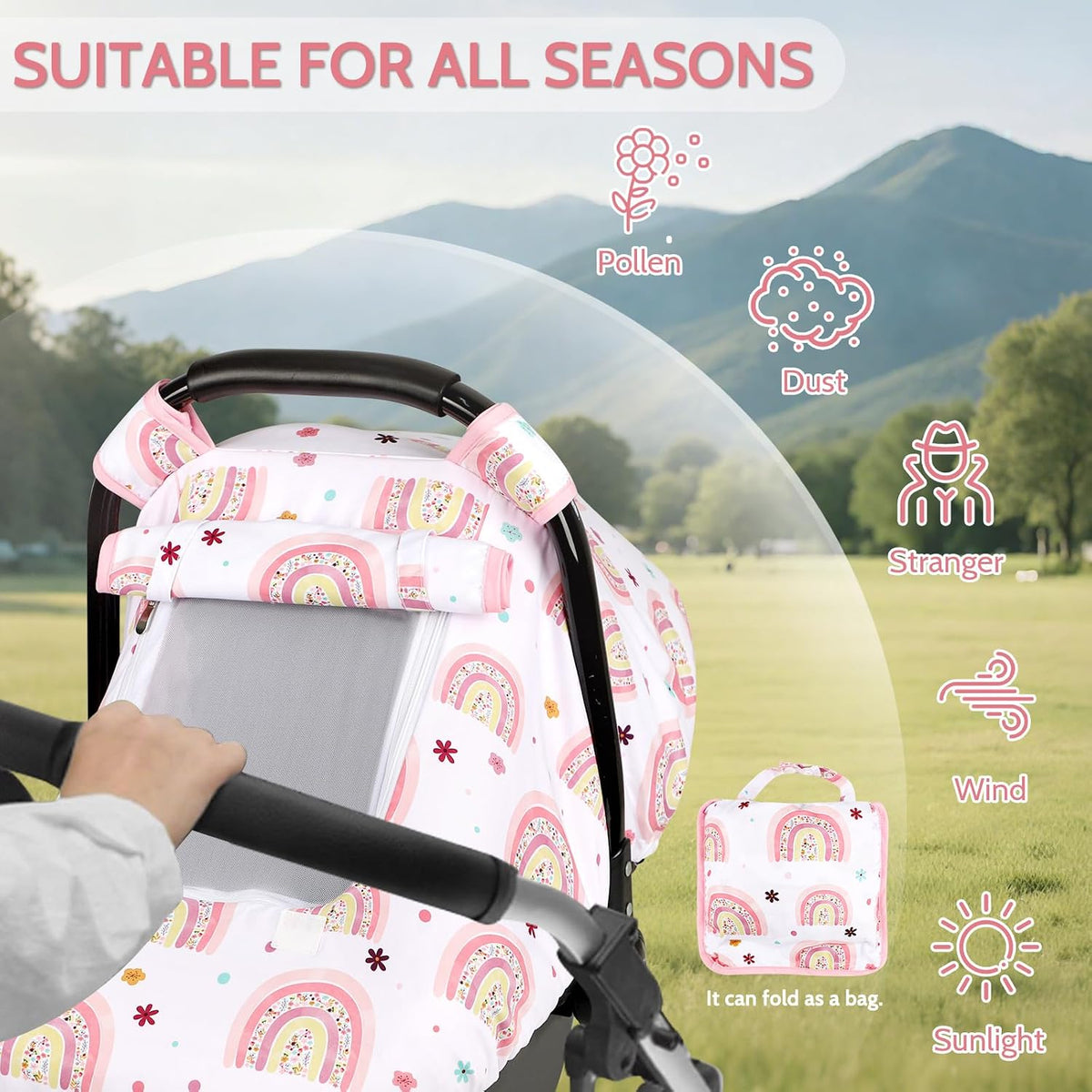 Car Seat Cover Baby Boy, Infant Car Seat Canopy Covers for Newborn with 2 Layers Windows of Breathable Mesh Fabric, Lightweight Polyester/Soft Minky Dot Backing