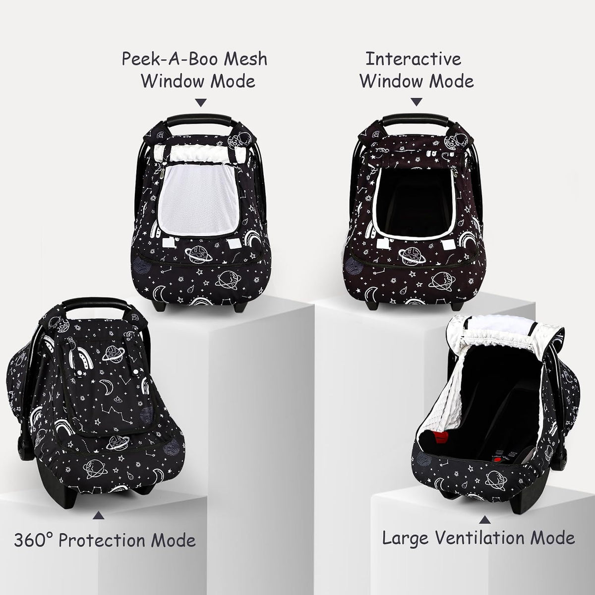Car Seat Cover Baby Boy, Infant Car Seat Canopy Covers for Newborn with 2 Layers Windows of Breathable Mesh Fabric, Lightweight Polyester/Soft Minky Dot Backing