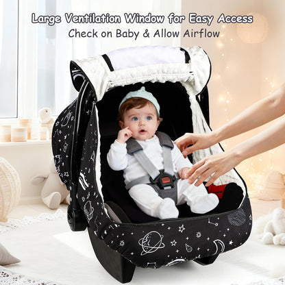 Car Seat Cover Baby Boy, Infant Car Seat Canopy Covers for Newborn with 2 Layers Windows of Breathable Mesh Fabric, Lightweight Polyester/Soft Minky Dot Backing