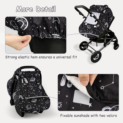 Car Seat Cover Baby Boy, Infant Car Seat Canopy Covers for Newborn with 2 Layers Windows of Breathable Mesh Fabric, Lightweight Polyester/Soft Minky Dot Backing