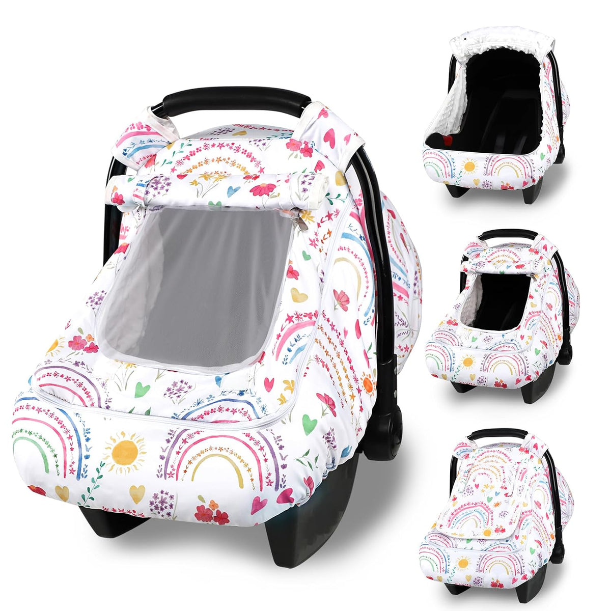 Car Seat Cover Baby Boy, Infant Car Seat Canopy Covers for Newborn with 2 Layers Windows of Breathable Mesh Fabric, Lightweight Polyester/Soft Minky Dot Backing