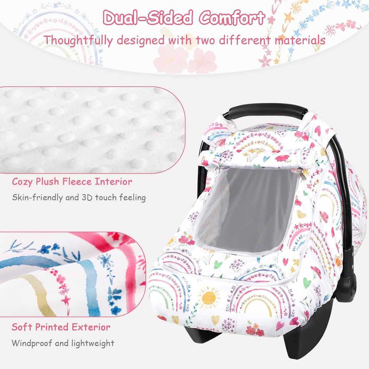Car Seat Cover Baby Boy, Infant Car Seat Canopy Covers for Newborn with 2 Layers Windows of Breathable Mesh Fabric, Lightweight Polyester/Soft Minky Dot Backing