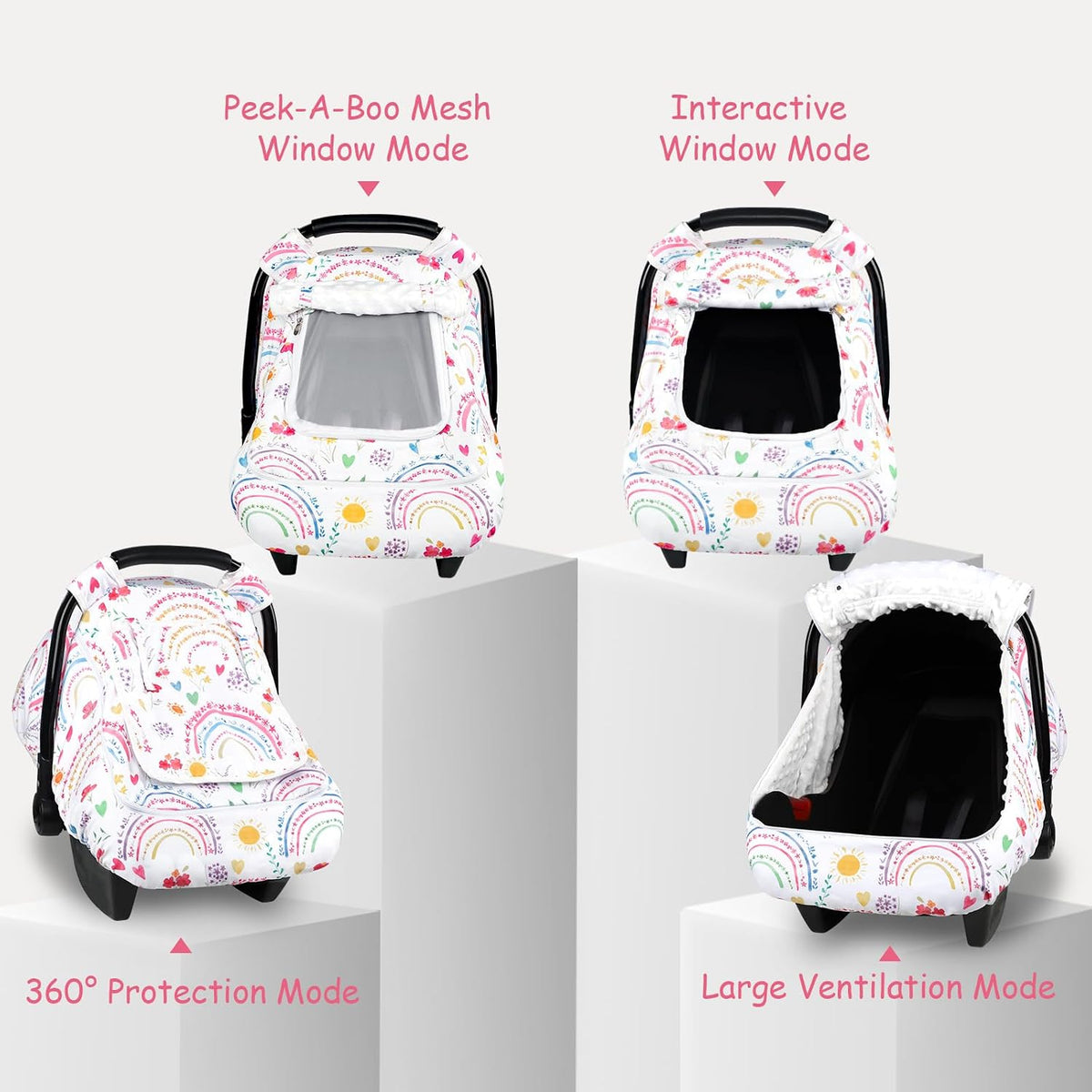 Car Seat Cover Baby Boy, Infant Car Seat Canopy Covers for Newborn with 2 Layers Windows of Breathable Mesh Fabric, Lightweight Polyester/Soft Minky Dot Backing