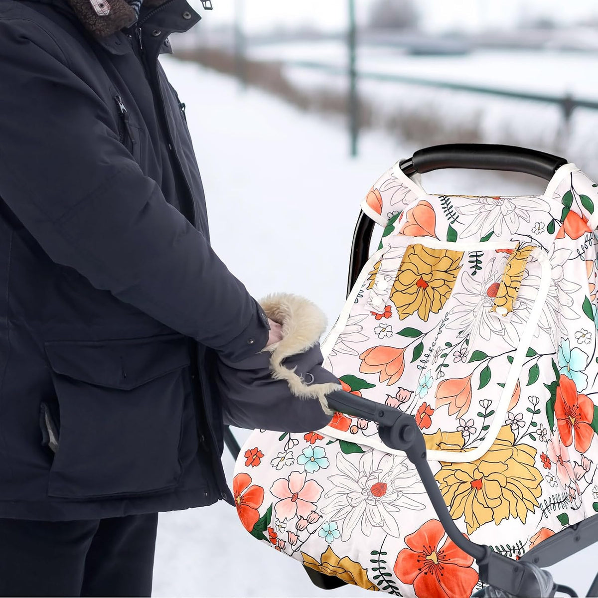 Car Seat Cover Baby Boy, Infant Car Seat Canopy Covers for Newborn with 2 Layers Windows of Breathable Mesh Fabric, Lightweight Polyester/Soft Minky Dot Backing