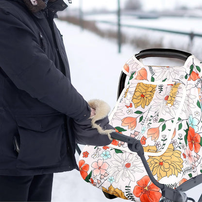 Car Seat Cover Baby Boy, Infant Car Seat Canopy Covers for Newborn with 2 Layers Windows of Breathable Mesh Fabric, Lightweight Polyester/Soft Minky Dot Backing