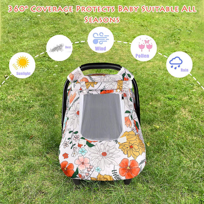 Car Seat Cover Baby Boy, Infant Car Seat Canopy Covers for Newborn with 2 Layers Windows of Breathable Mesh Fabric, Lightweight Polyester/Soft Minky Dot Backing