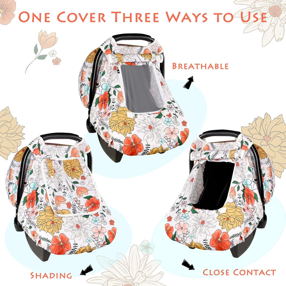 Car Seat Cover Baby Boy, Infant Car Seat Canopy Covers for Newborn with 2 Layers Windows of Breathable Mesh Fabric, Lightweight Polyester/Soft Minky Dot Backing