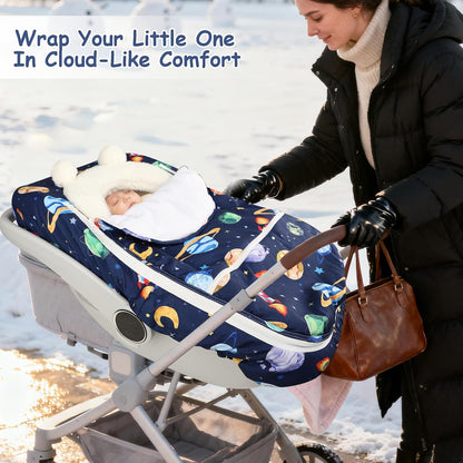 Car Seat Cover Baby Boy, Infant Car Seat Canopy Covers for Newborn with 2 Layers Windows of Breathable Mesh Fabric, Lightweight Polyester/Soft Minky Dot Backing