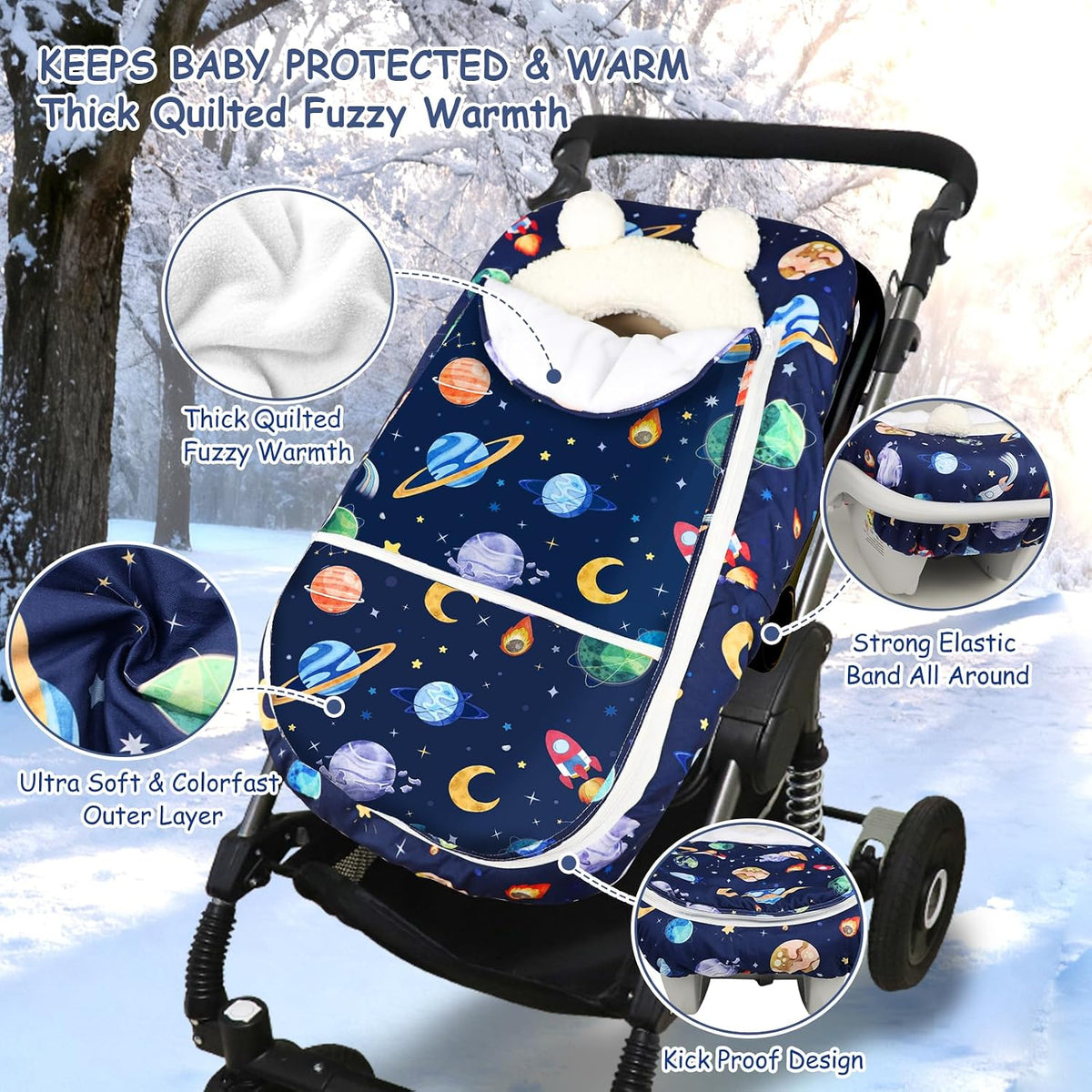 Car Seat Cover Baby Boy, Infant Car Seat Canopy Covers for Newborn with 2 Layers Windows of Breathable Mesh Fabric, Lightweight Polyester/Soft Minky Dot Backing
