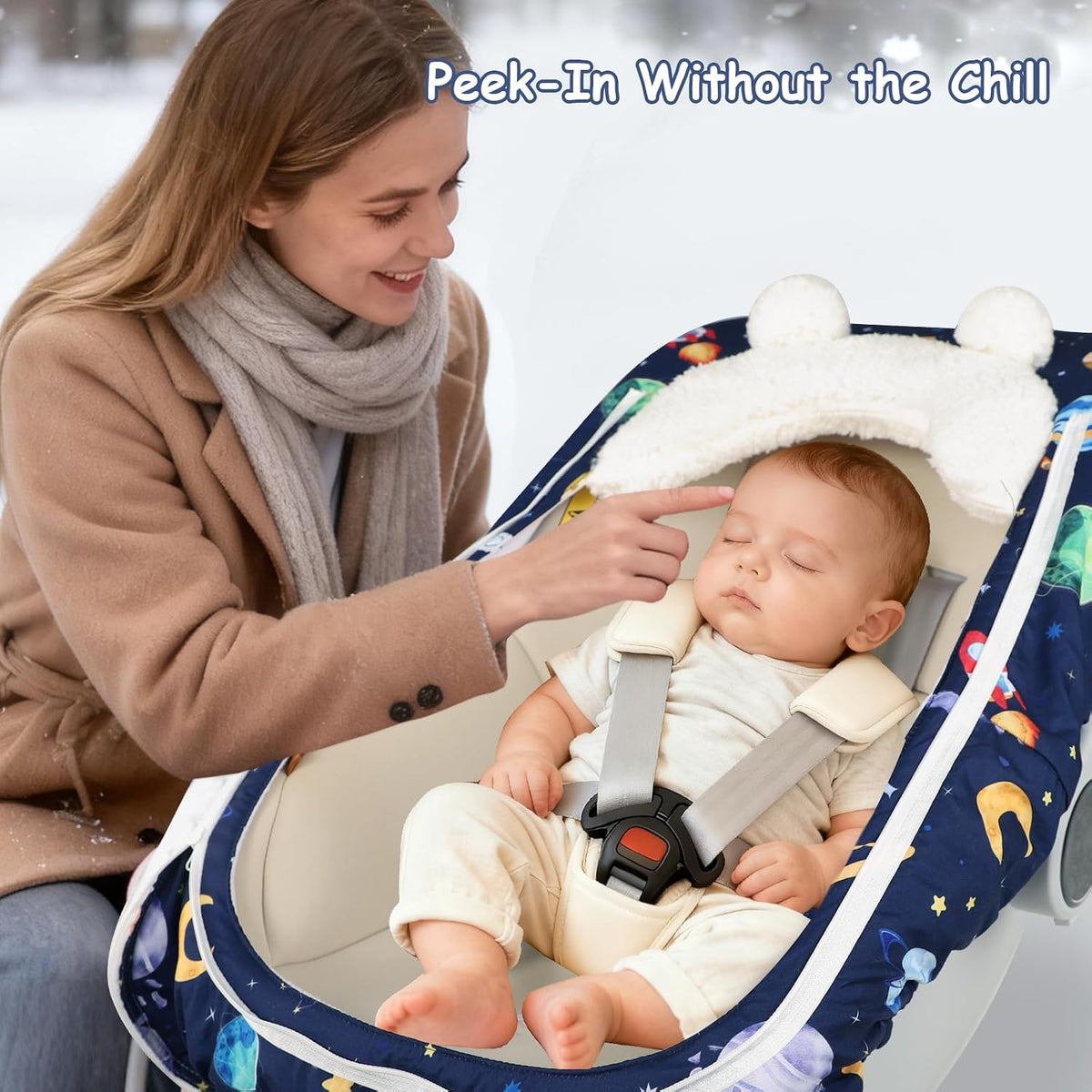 Car Seat Cover Baby Boy, Infant Car Seat Canopy Covers for Newborn with 2 Layers Windows of Breathable Mesh Fabric, Lightweight Polyester/Soft Minky Dot Backing