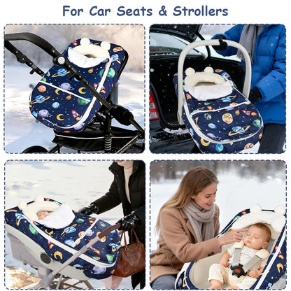Car Seat Cover Baby Boy, Infant Car Seat Canopy Covers for Newborn with 2 Layers Windows of Breathable Mesh Fabric, Lightweight Polyester/Soft Minky Dot Backing