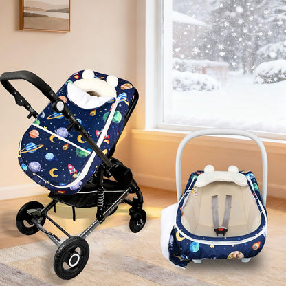 Car Seat Cover Baby Boy, Infant Car Seat Canopy Covers for Newborn with 2 Layers Windows of Breathable Mesh Fabric, Lightweight Polyester/Soft Minky Dot Backing