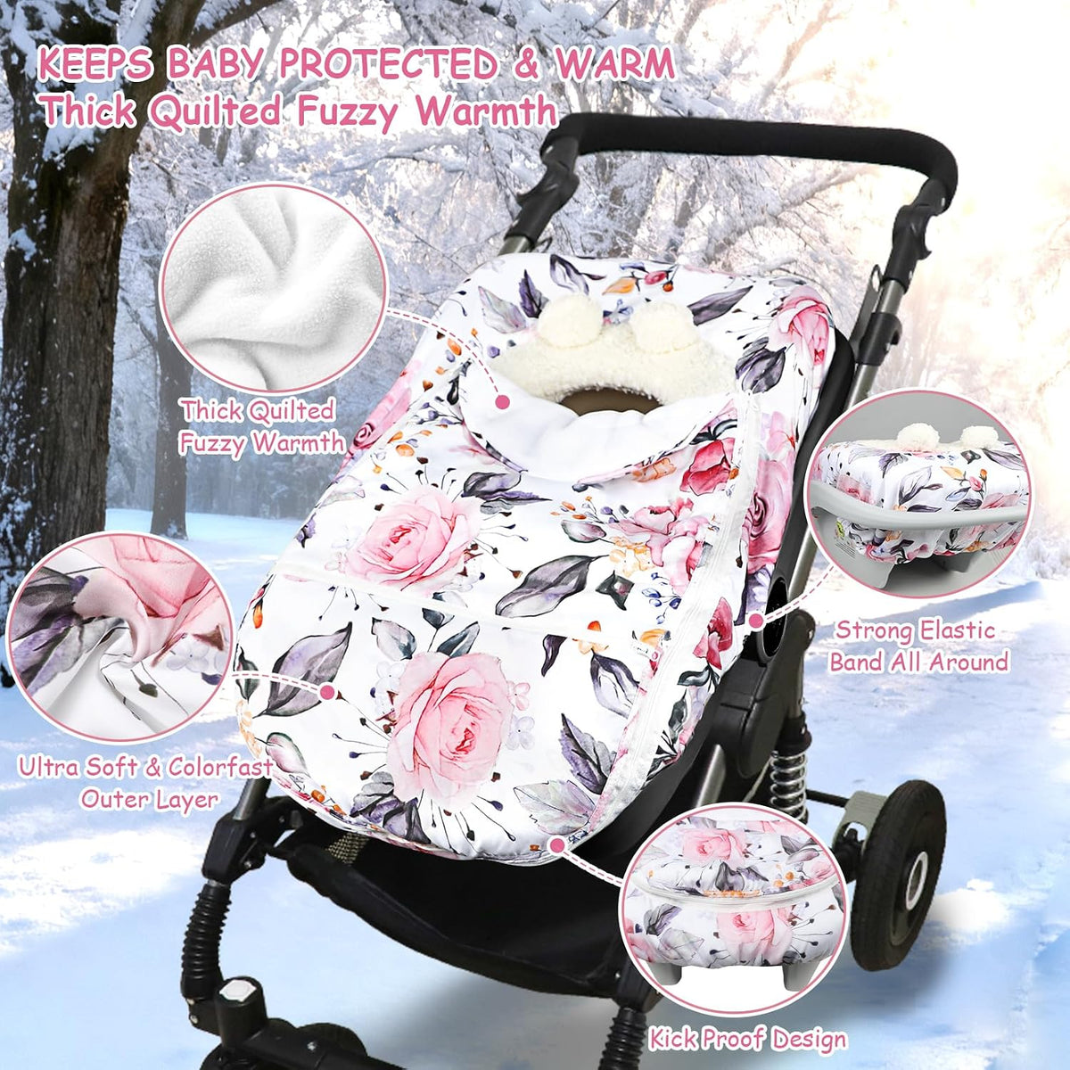 Car Seat Cover Baby Boy, Infant Car Seat Canopy Covers for Newborn with 2 Layers Windows of Breathable Mesh Fabric, Lightweight Polyester/Soft Minky Dot Backing