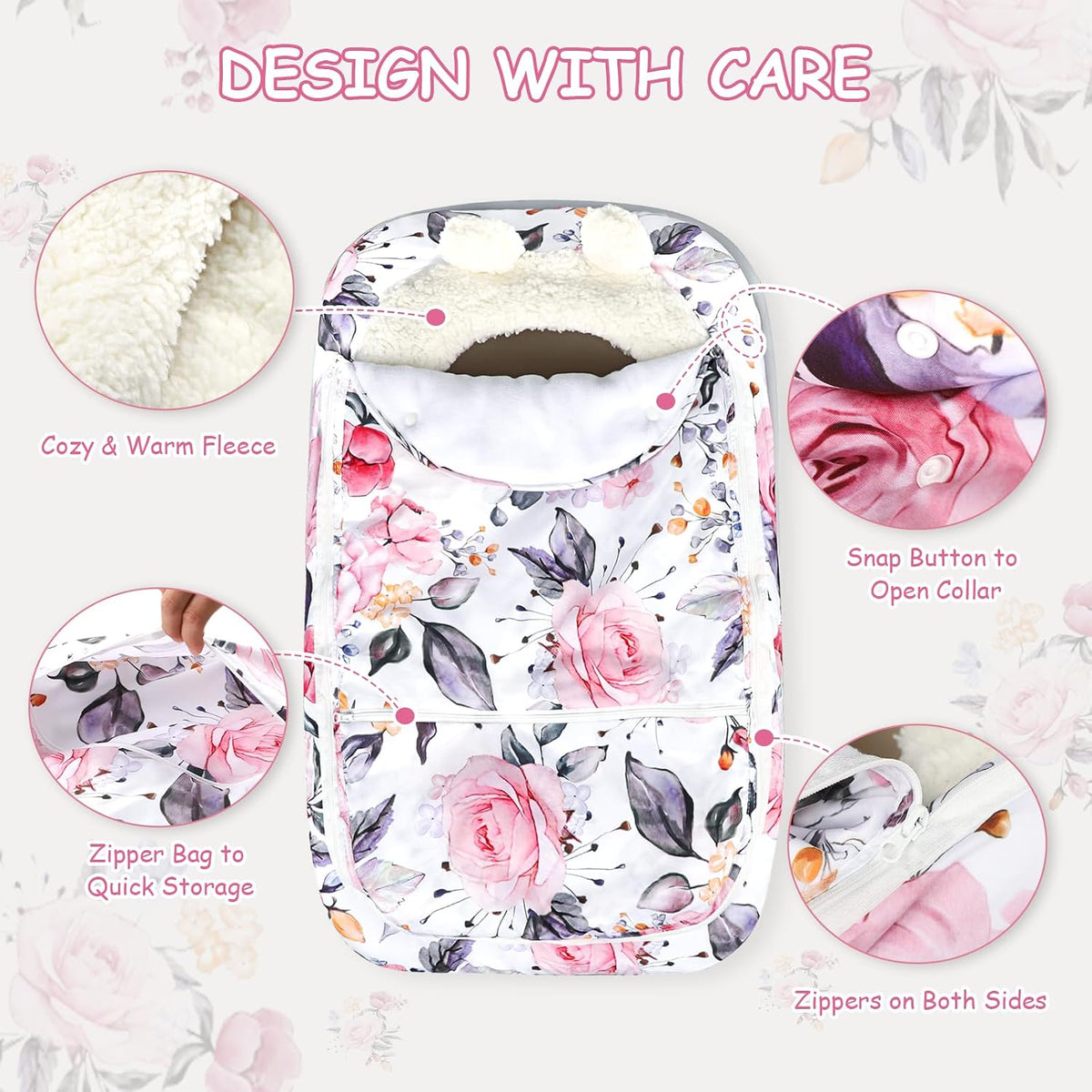 Car Seat Cover Baby Boy, Infant Car Seat Canopy Covers for Newborn with 2 Layers Windows of Breathable Mesh Fabric, Lightweight Polyester/Soft Minky Dot Backing