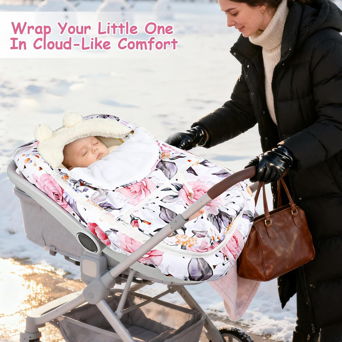 Car Seat Cover Baby Boy, Infant Car Seat Canopy Covers for Newborn with 2 Layers Windows of Breathable Mesh Fabric, Lightweight Polyester/Soft Minky Dot Backing