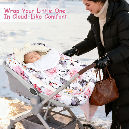 Car Seat Cover Baby Boy, Infant Car Seat Canopy Covers for Newborn with 2 Layers Windows of Breathable Mesh Fabric, Lightweight Polyester/Soft Minky Dot Backing