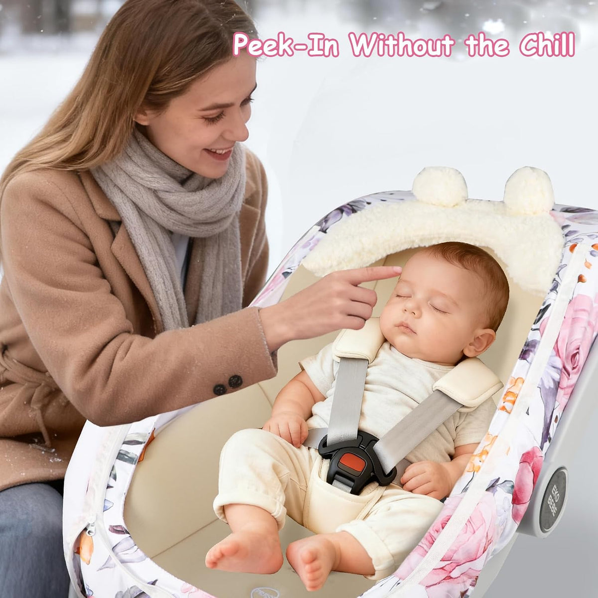 Car Seat Cover Baby Boy, Infant Car Seat Canopy Covers for Newborn with 2 Layers Windows of Breathable Mesh Fabric, Lightweight Polyester/Soft Minky Dot Backing