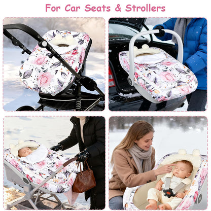 Car Seat Cover Baby Boy, Infant Car Seat Canopy Covers for Newborn with 2 Layers Windows of Breathable Mesh Fabric, Lightweight Polyester/Soft Minky Dot Backing