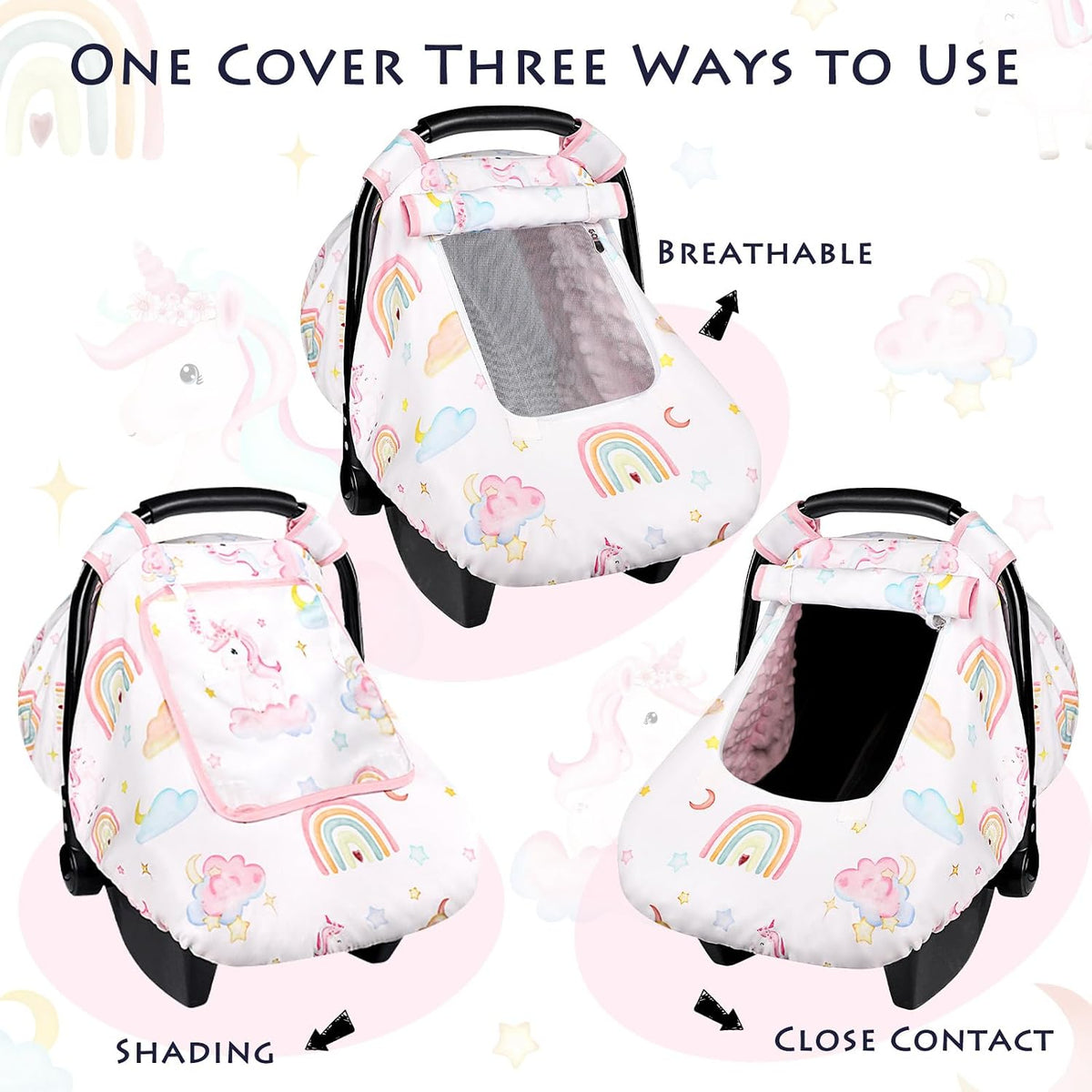 Car Seat Cover Baby Boy, Infant Car Seat Canopy Covers for Newborn with 2 Layers Windows of Breathable Mesh Fabric, Lightweight Polyester/Soft Minky Dot Backing